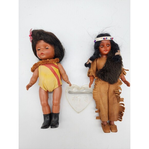 Vintage Sleeping Eye Dolls Native American & Hawaiian & Knickerbocker Doll Stand - Picture 5 of 14
